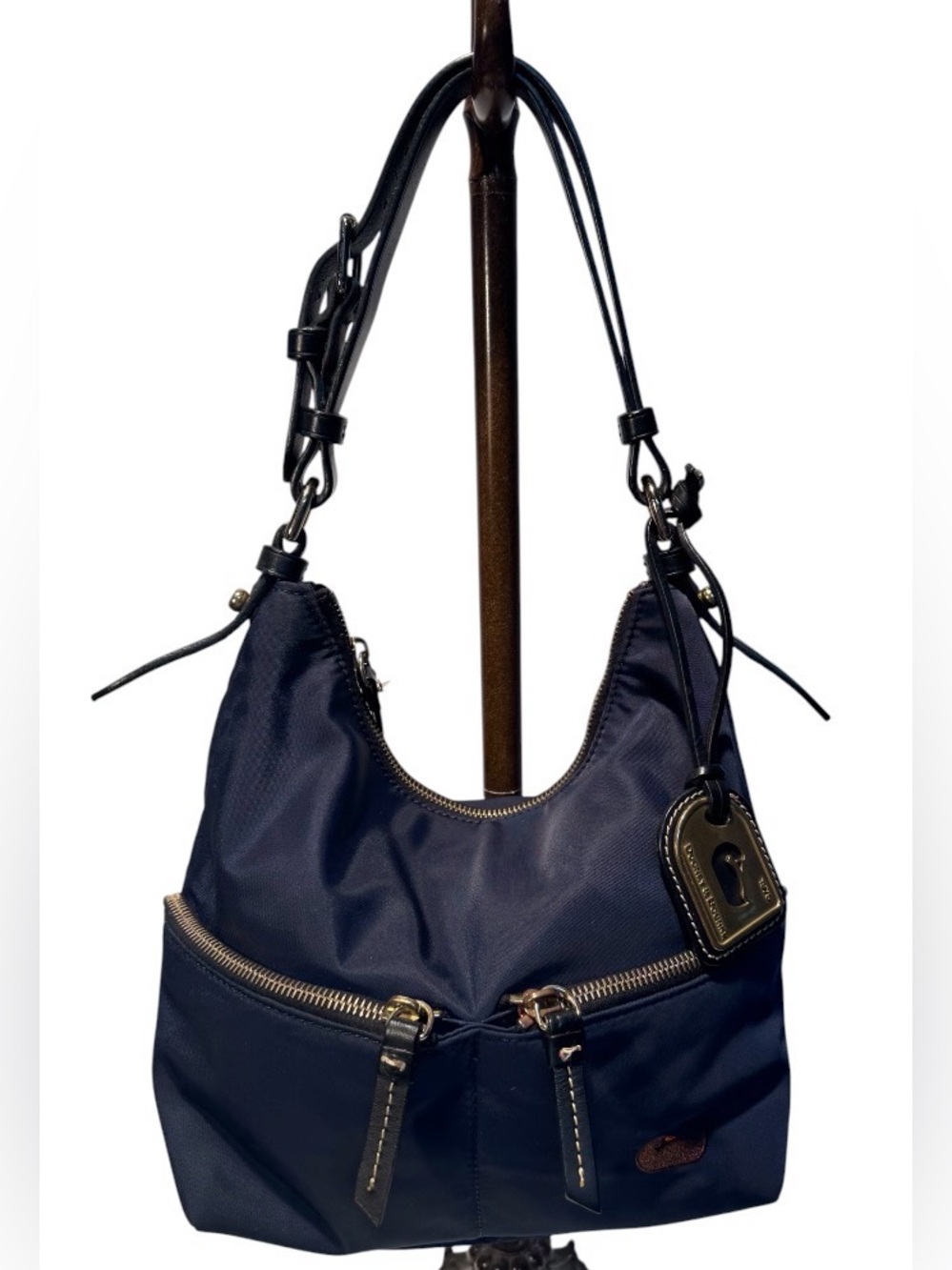 Dooney & Bourke Navy Shoulder Hobo Bag with Gold Hardware